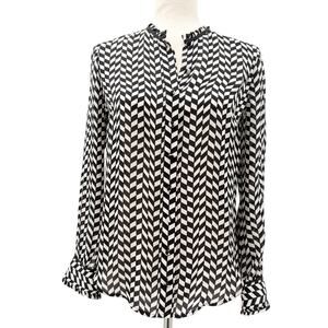 J.Crew black & white silk Button-Up Blouse womens 2 top XS geometric houndstooth